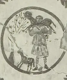 《善良的牧人》，早期基督教壁画，公元3世纪，罗马卡利斯托地下墓穴